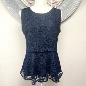 NWT LOFT Navy & Black Lace Peplum Sleeveless Top- Size 8